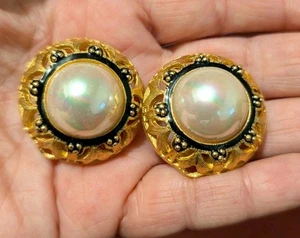 Craft Black Gold Pearl clip on earrings gem craft - Picture 1 of 4