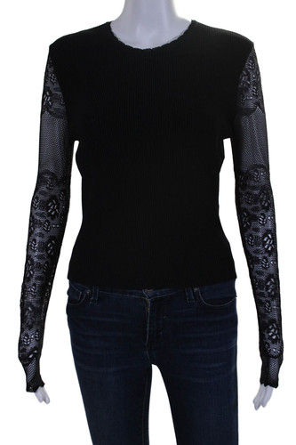 Alexander McQueen blusa donna schiena con bottoni pizzo manica lunga nera taglia S
