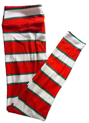 New LuLaRoe Christmas Elf Striped Red White & Green Leggings Size OS (2-10) - Image 1 of 4