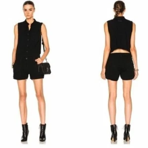 Rag & bone Womens Black Sleeveless Button Romper Back Cutout Chic Designer Small - Picture 1 of 12