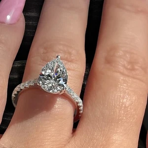 950 Platinum IGI Certified Lab Created Diamond Engagement Ring 2.35 Ct Pear Cut - Picture 1 of 8