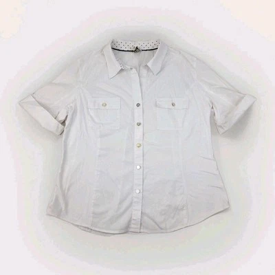 Camisa de vestir Anne Klein blanca con botones de color dorado talla XL Foto 1 de 4
