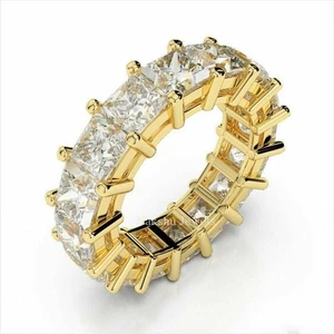 5 Ct Princess Cut Simulated Full Eternity Wedding Band Ring 14K Yellow Gold Over - Picture 1 of 6