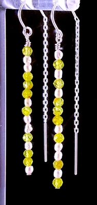 *IAJ* Peridot Gemstone Freshwater Pearl Sterling Silver U-shape Threader Earring - Image 1 of 4