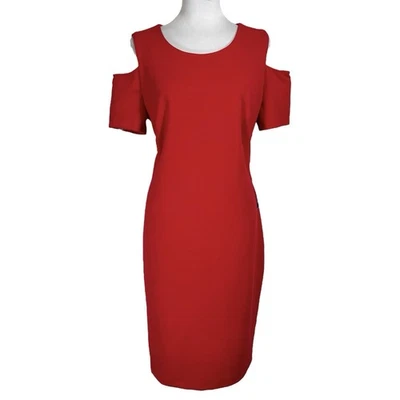 Tommy Hilfiger Red Sheath Dress Size 14 Scuba Crepe Stretch Exposed Zipper Sexy - Image 1 of 4