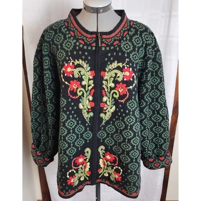 Chaqueta Suéter NorthStyle Bordada Floral Cremallera Mezcla Lana Para Mujer 3X Foto 1 de 4