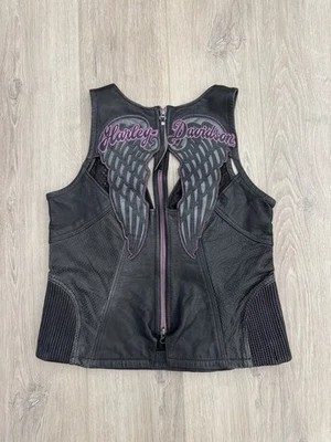 Chaleco de cuero vintage Y2K Harley Davidson Night Angel alas negras gótico medio Foto 1 de 4