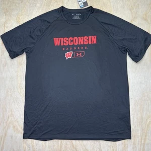 NEW 2XL Wisconsin Badgers Under Armour Tech Tee Performance Raglan Shirt Black - Picture 1 of 8