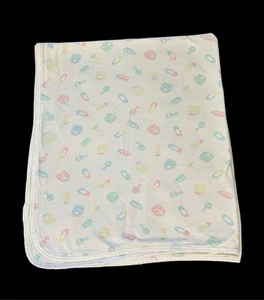 Vintage Carter's Baby Blanket Pastel Rattle Diaper Pins Gifts Bottles Lovey - Picture 1 of 5