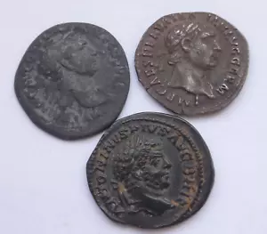 Lot of three silver denarius of Trajan, 98-117 AD and Caracalla 198-217 AD - Picture 1 of 2