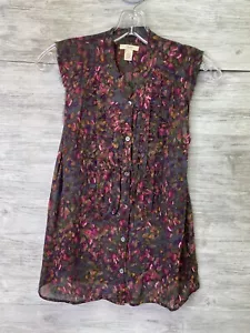 J Crew Seiden-Tanktop Damen 4 lila rosa Blumen Knopfleiste ärmellos transparent - Bild 1 von 11