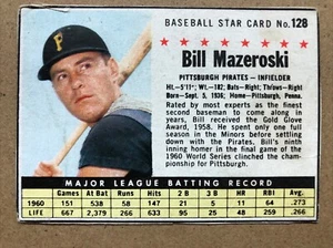 1961 Post Baseball #128 Bill Mazeroski, Pittsburgh Pirates - Picture 1 of 2