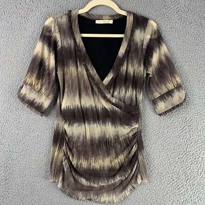 Weston Wear Shirt Womens Medium Brown Faux Wrap Chiffon Western Anthropologie - Image 1 of 4
