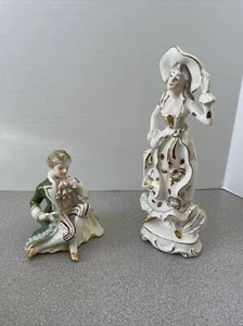 Vtg Made in Japan Figurines Gold Hand Victorian Man Playing Music Woman In Hat - Picture 1 of 7
