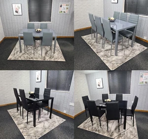 DINING TABLE SET AND 6 4 CHAIRS BLACK GREY KITCHEN TABLE SET FOR 4 6 - Picture 1 of 36