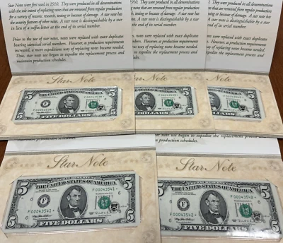 5 Consecutive 1995 $5 Federal Reserve Star Notes BEP District F6 Atlanta - Image 1 of 4