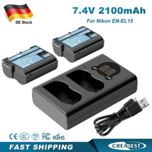 2x EN-EL15 EN-EL15A 2100mAh Akku+Dual Ladegerät Für Nikon D800 D750 D7200 D7100 - Bild 1 von 12