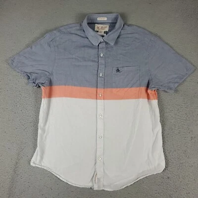 Penguin Shirt Mens Size Large Blue Casual Button Up Short Sleeve * - Image 1 of 4