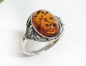 Ring Silber 925 Bernstein cognac braun oval 18-19 mm echt Sterlingsilber br401 - Bild 1 von 3