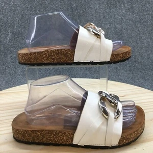 Olivia Miller Sandals Womens 8 Casual Slide Flats Comfort White Leather Slip On - Picture 1 of 15