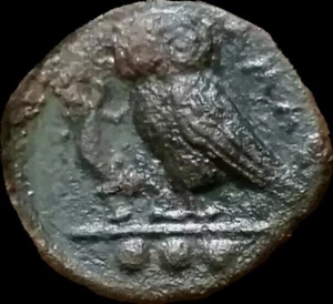 Sicily Kamarina 410-405 BC TETRAS. Owl and Lizard & Athena. AE 15. Ancient Greek - Picture 1 of 2