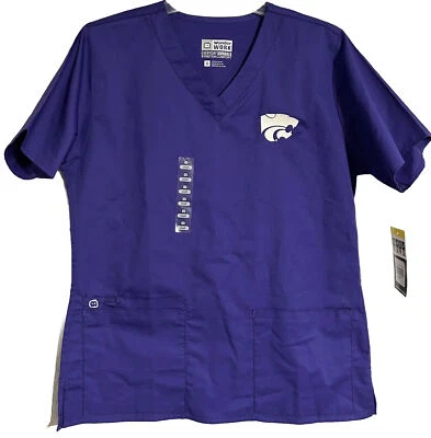 NWT WonderWink Unisex Scrub Top Size Small - Purple Kansas State Wildcats - Image 1 of 4