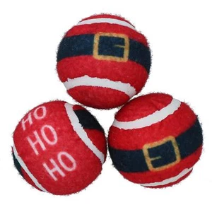 3PK Dog Red Festive Christmas Gift Themed Tennis Balls Ball Mad Xmas Gift - Picture 1 of 5