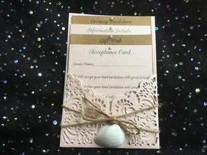 TARJETA DE RUBOR DE COLECCIÓN, RÚSTICA, TEMÁTICA DE PLAYA CORTE LÁSER, INVITACIÓN DE BODA - Imagen 1 de 1