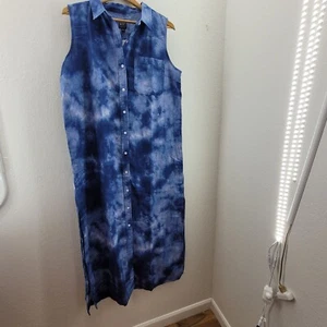 NEW Gap Dress Womens Large Blue Sleeveless Linen Maxi Shirt Pocket Collar NWT - Picture 1 of 12