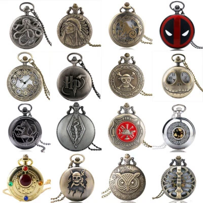 Mens Steampunk Quartz Movement Pocket Watch with Necklace Pendant Chain Gifts - Image 1 of 4