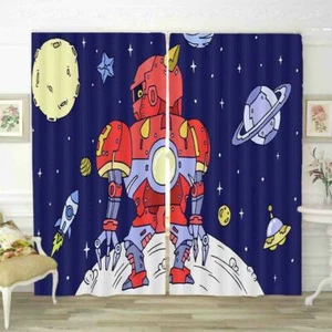 Red Robot Rocket Ball 3D Curtain Blockout Photo Printing Curtains Drape Fabric - Picture 1 of 12