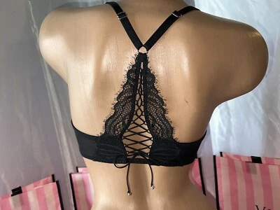 Victorias Secret Bra Very Sexy Unlined Demi 34C Lacey Back Front Closure Black - Image 1 of 3