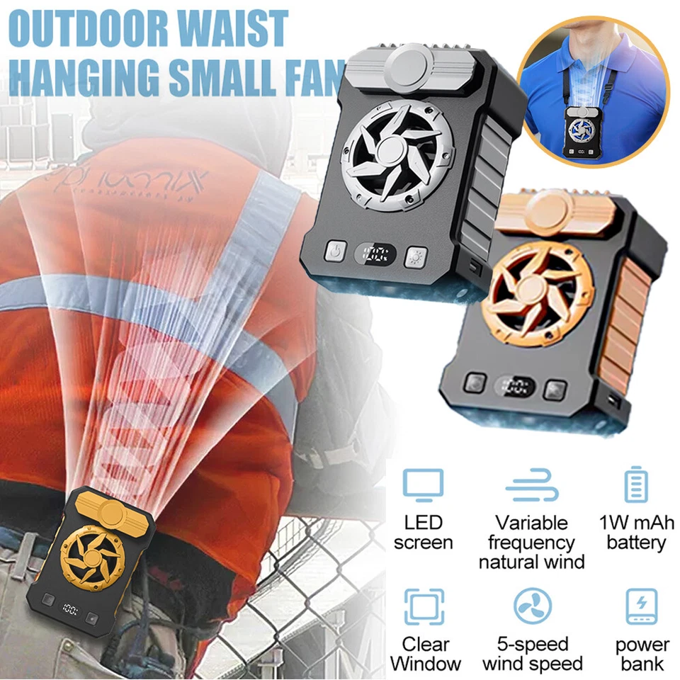 10000mAh Waist Clip Fan Outdoor Personal Portable Cooling Belt USB Rechargeable - image 1 of 4