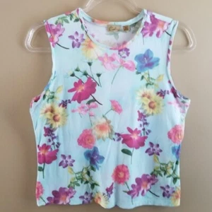Caslon Women's Blue Photo Floral Watercolor Sleeveless Top, size Medium - Picture 1 of 8