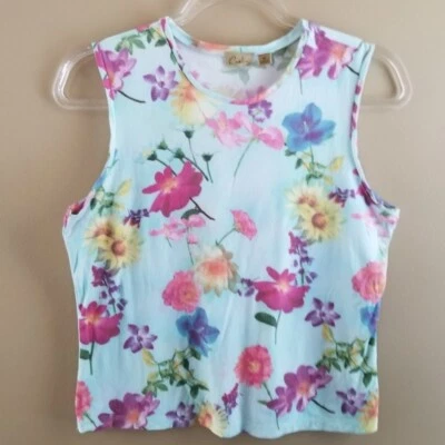 Caslon Women's Blue Photo Floral Watercolor Sleeveless Top, size Medium - Изображение 1 из 4