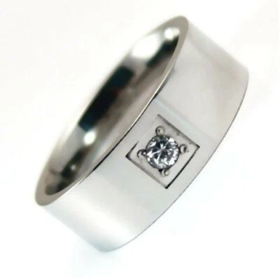 Anillo de hombre banda de ajuste cómodo acero quirúrgico piedra transparente talla 10 totalmente nuevo Foto 1 de 2