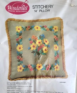 VTG 70's  Embroidery 14" Pillow Wonder Art Creative Needlecraft Kit #5140 NOS  - Picture 1 of 6
