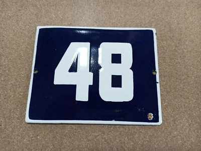 Placa de esmalte vintage número 48 porta de casa azul placa de rua metal porcelana lata - Imagem 1 de 2