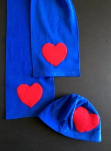 Girl's winter fleece hat/scarf, Old Navy, size L/XL, blue, added heart appliques - Picture 1 of 1