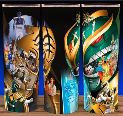 Power Rangers Green and White Ranger Tommy Collage Cup Mug Tumbler 20oz - Image 1 of 3