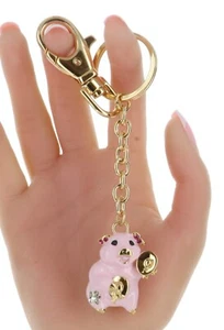 Süßes Schwein Schlüsselanhänger emailliert Handtasche Schmuck Glitzer Charm 4,98" L - Bild 1 von 4