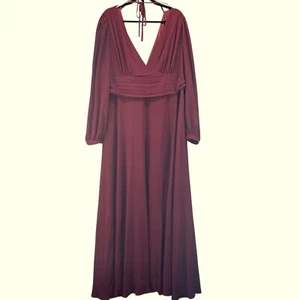 Lulus Damen burgunderrot Kleid Größe 3X Langarm Empire-Taille formell Frontschlitz - Bild 1 von 17