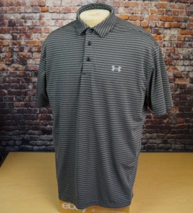Under Armour UA Playoff Polo Shirt Performance Stretch Charcoal Striped Mens XL - Picture 1 of 11