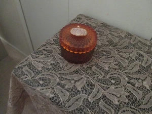 AMBER Glass Pumpkin Trinket Jar with Lid Candle Holder Fall Halloween BLING - Picture 1 of 4