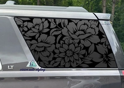 Calcomanía adhesiva floral negra para flores de cuarto de ventana Escalade 2015-2020 Foto 1 de 4