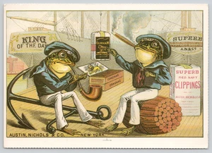 Postkarte Austin Nichols & Co Importeure anthropomorphe Frösche rauchen Tabak - Bild 1 von 2