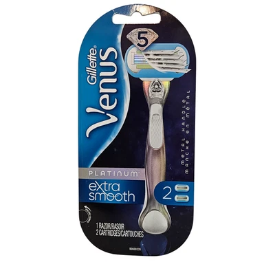 Gillette Venus Platinum Extra Smooth 5-Blade Metal-Handle Razor + 2 Cartridges - Image 1 of 3