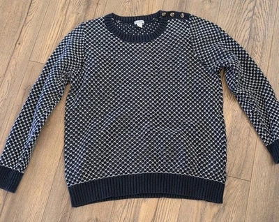 Винтажный LL Bean норвежский птичий глаз ворота шерстяная смесь свитер темно-синий/белый размер L - Изображение 1 из 4
