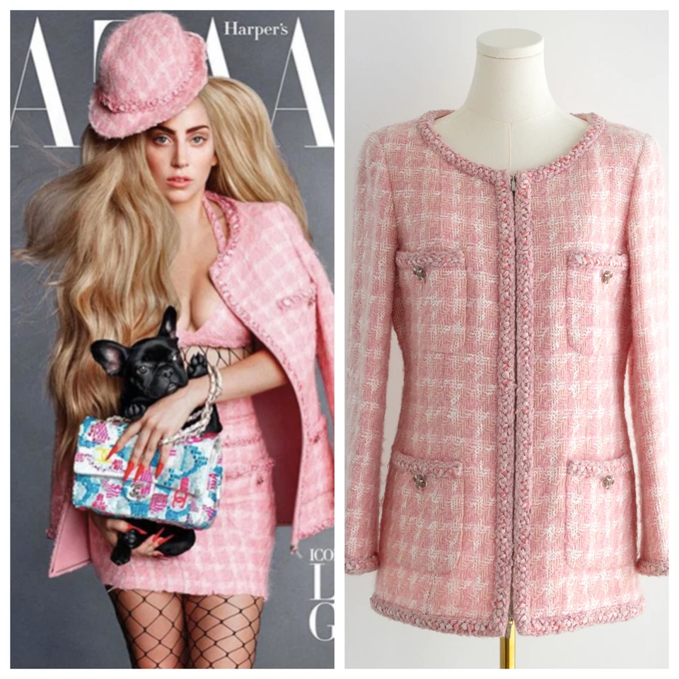 Chanel F/W 2014 Supermercado Barbie Rosa Blanco Cuadros 14A Fantasía Tweed Chaqueta Foto 1 de 4