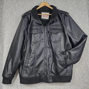 Chaqueta Levi's Para Hombre 2XL XXL Negra Imitación Cuero Sherpa Forrada Bombardero Cremallera Aviador - Imagen 1 de 12